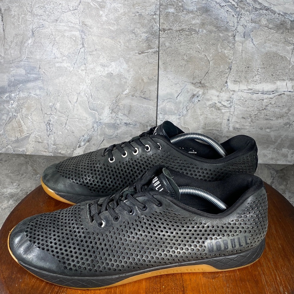 Nobull Men’s Size 13 Black Leather Gum Trainer Athletic Shoes